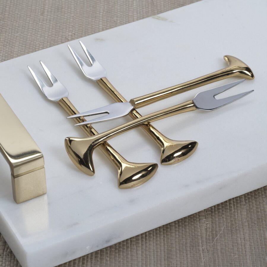 Gold Cheese and Cocktail Forks Set of 4